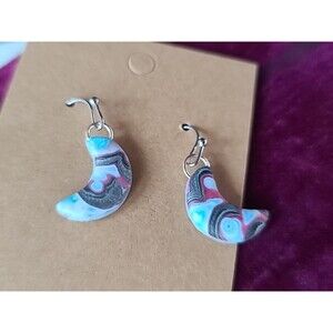 Polymer Clay Cresent Moon Shaped Dangling Pierced Earrings New